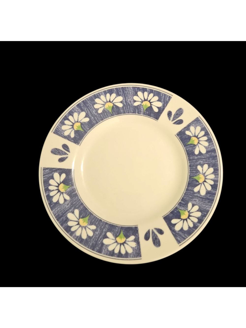 Majesticware Spring Daisy Salad Plates Set of 4 Blue White Floral Stoneware